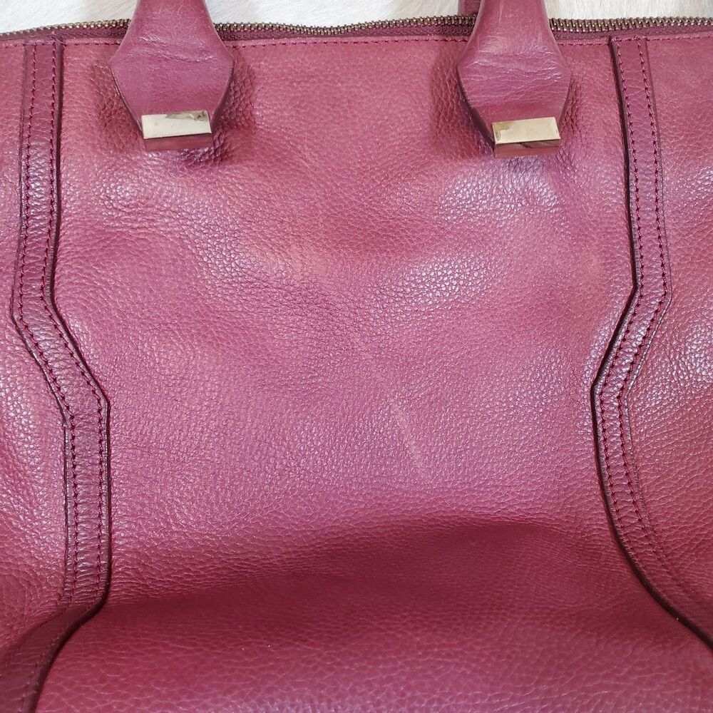 Zara Women's Large Genuine Leather Tote Bag Burgundy Gold Hardware Satchel - Picture 8 of 14